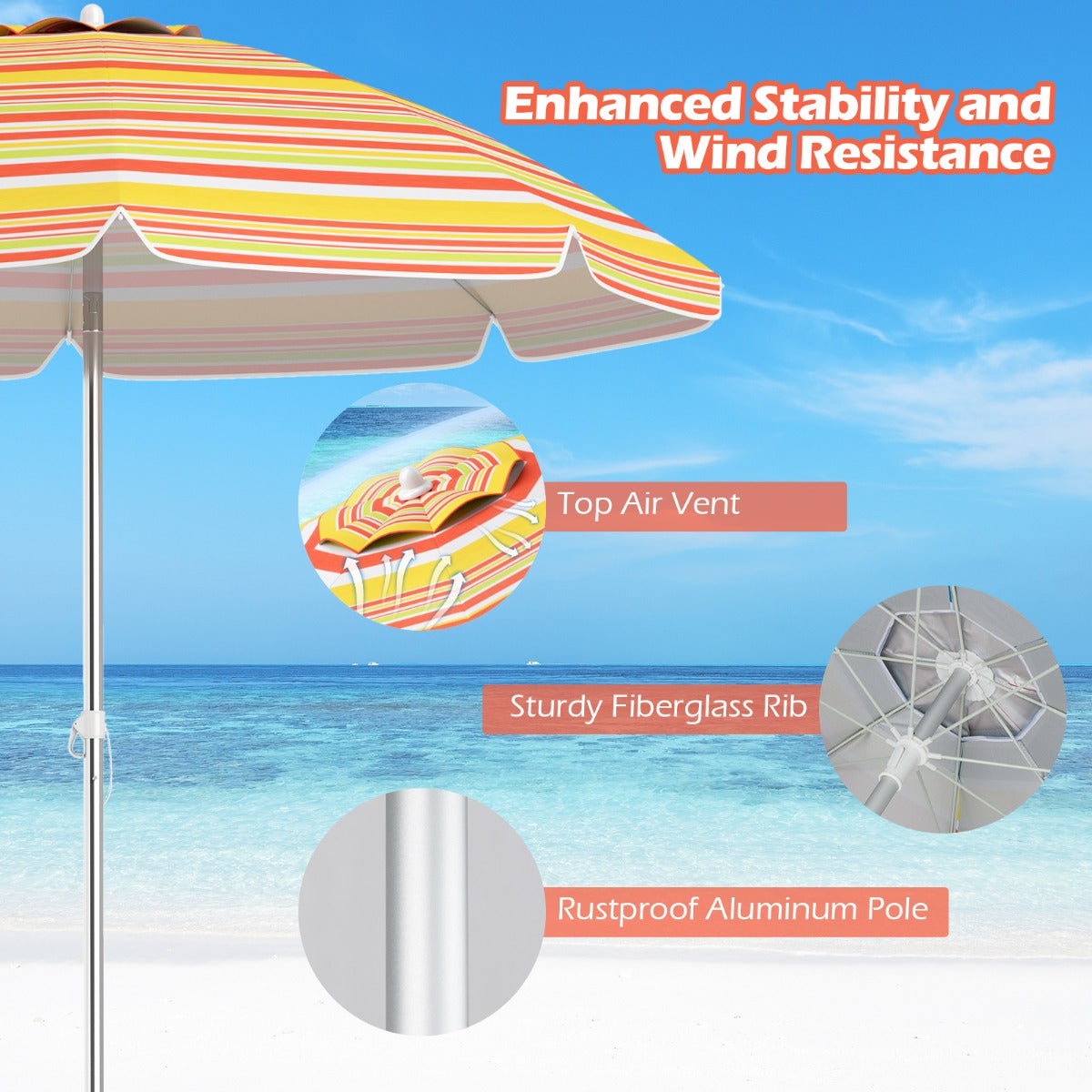 LIVSK Strandparasol - UV-beschermend Doek - Kantelbaar - Zandanker - Draagtas - Ø198 x 206 cm - Rood & Geel