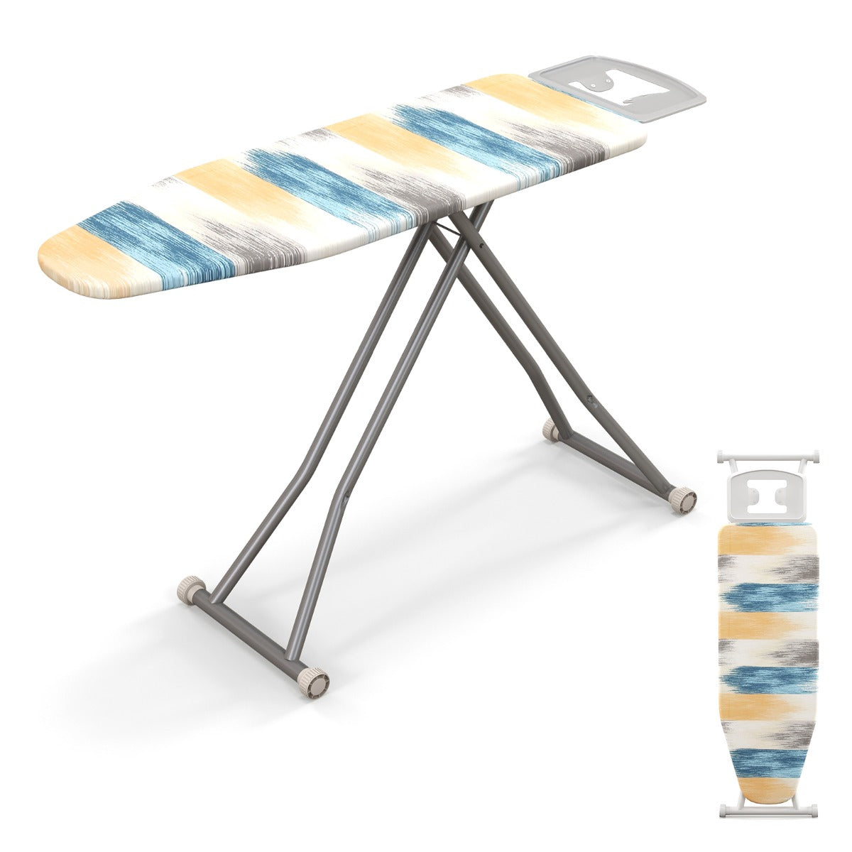 LIVSK Hittebestendige Strijkplank - 7 Hoogteniveaus - Koolstofstalen Frame - Opvouwbaar - Tot 30 kg - Geel
