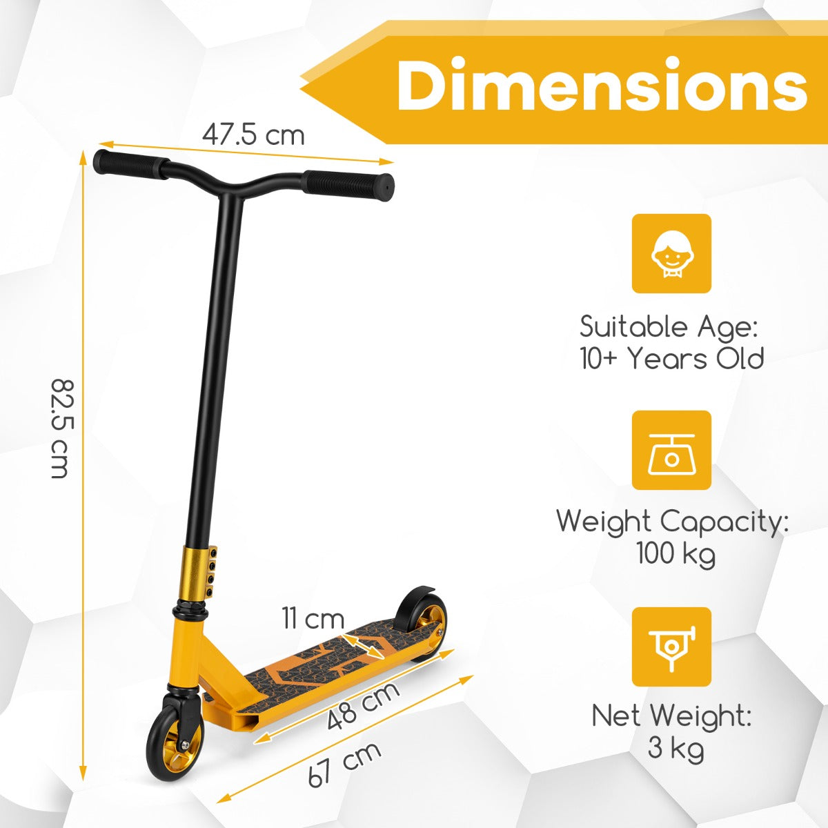 LIVSK Professionele Stuntstep - 110mm PU Wielen - ABEC-7 Kogellagers - Aluminium Dek - Tot 100 kg - Zwart/Groen/Geel