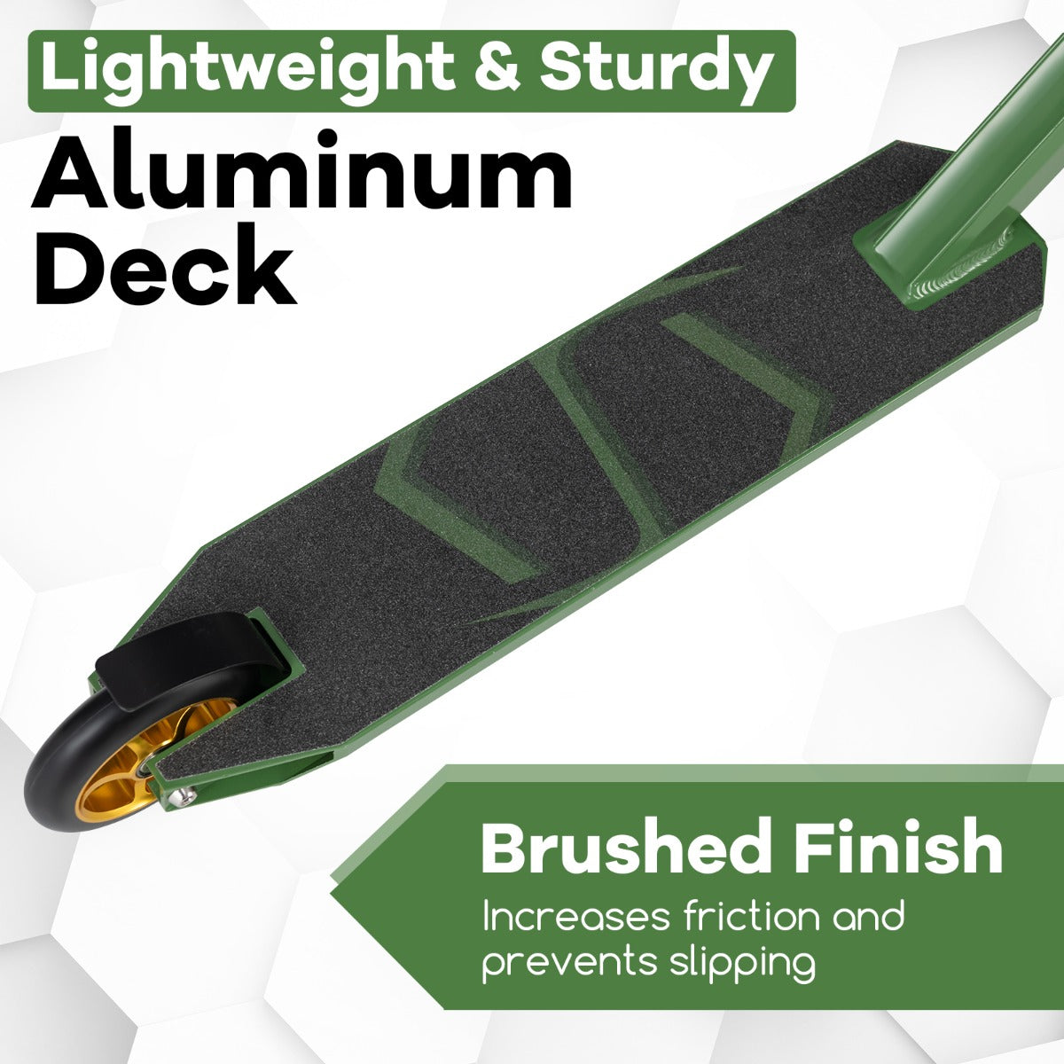 LIVSK Professionele Stuntstep - 110 mm PU Wielen - ABEC-7 Kogellagers - Aluminium Dek - Tot 100 kg - Zwart/Groen/Geel