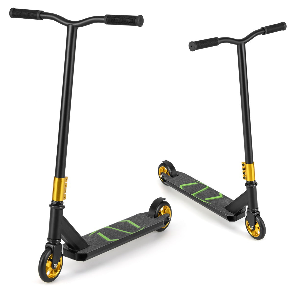 LIVSK Professionele Stuntstep - 110 mm PU-wielen - Aluminium Dek - 100 kg Belastbaar - Veilige Rijervaring - Zwart/Groen/Geel