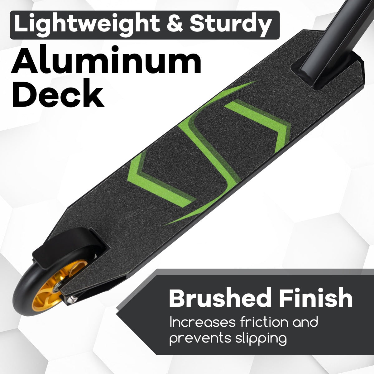 LIVSK Professionele Stuntstep - 110 mm PU-wielen - Aluminium Dek - 100 kg Belastbaar - Veilige Rijervaring - Zwart/Groen/Geel