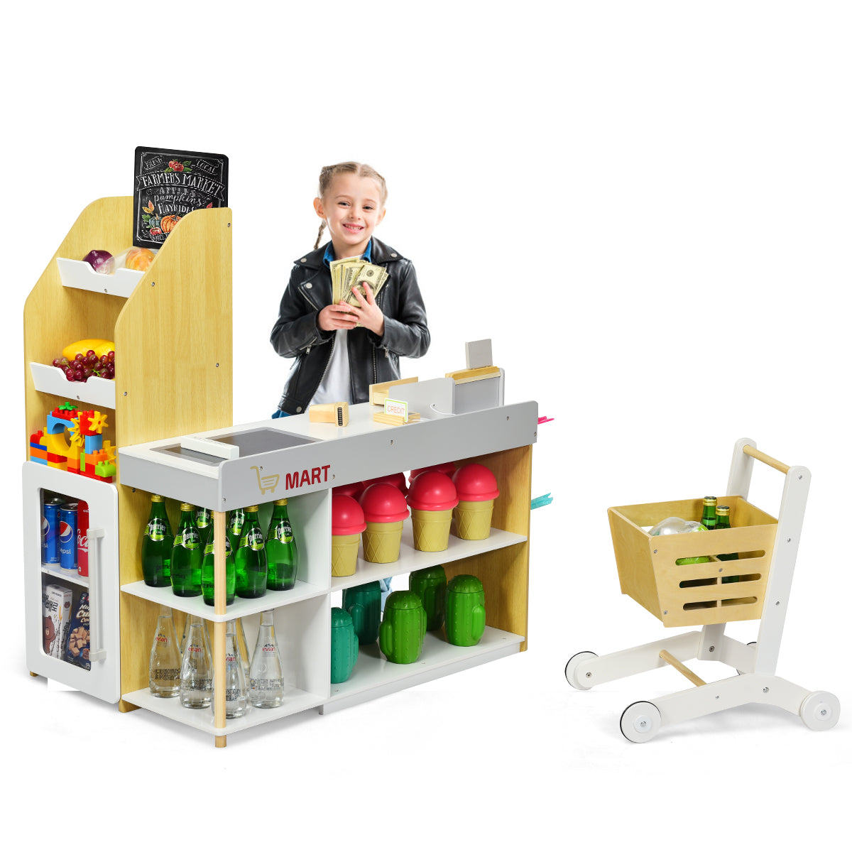 LIVSK Kindersupermarkt met Winkelwagentje - Educatief Speelgoed met Scanner en Kaartveegmachine - Veilig en Duurzaam - 90 x 62 x