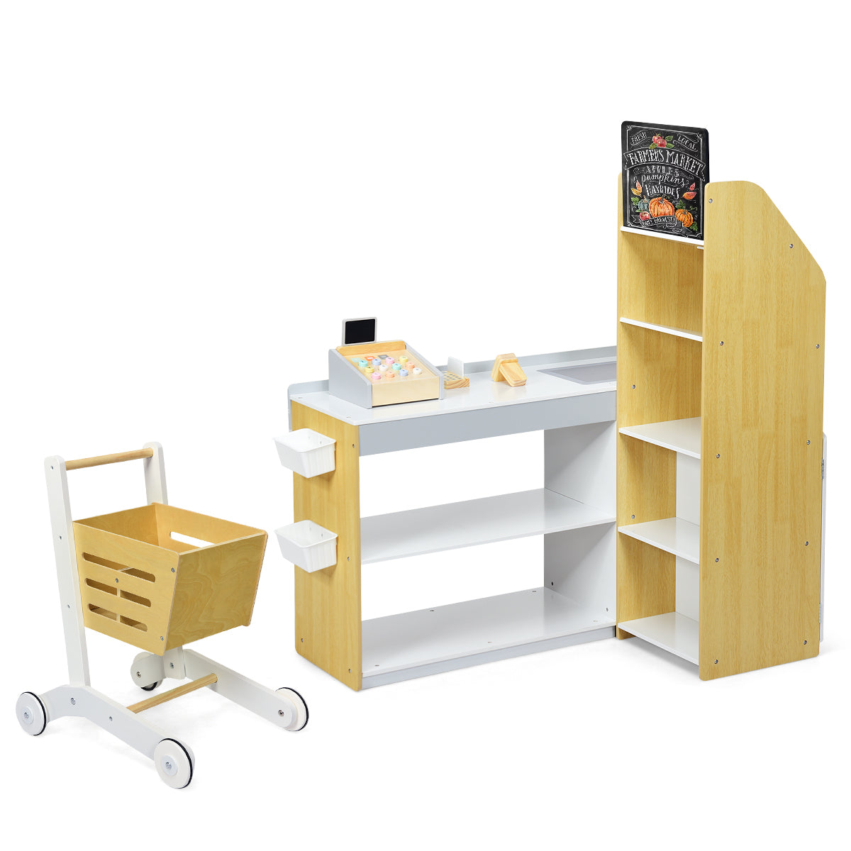 LIVSK Kindersupermarkt met Winkelwagentje - Educatief Speelgoed met Scanner en Kaartveegmachine - Veilig en Duurzaam - 90 x 62 x