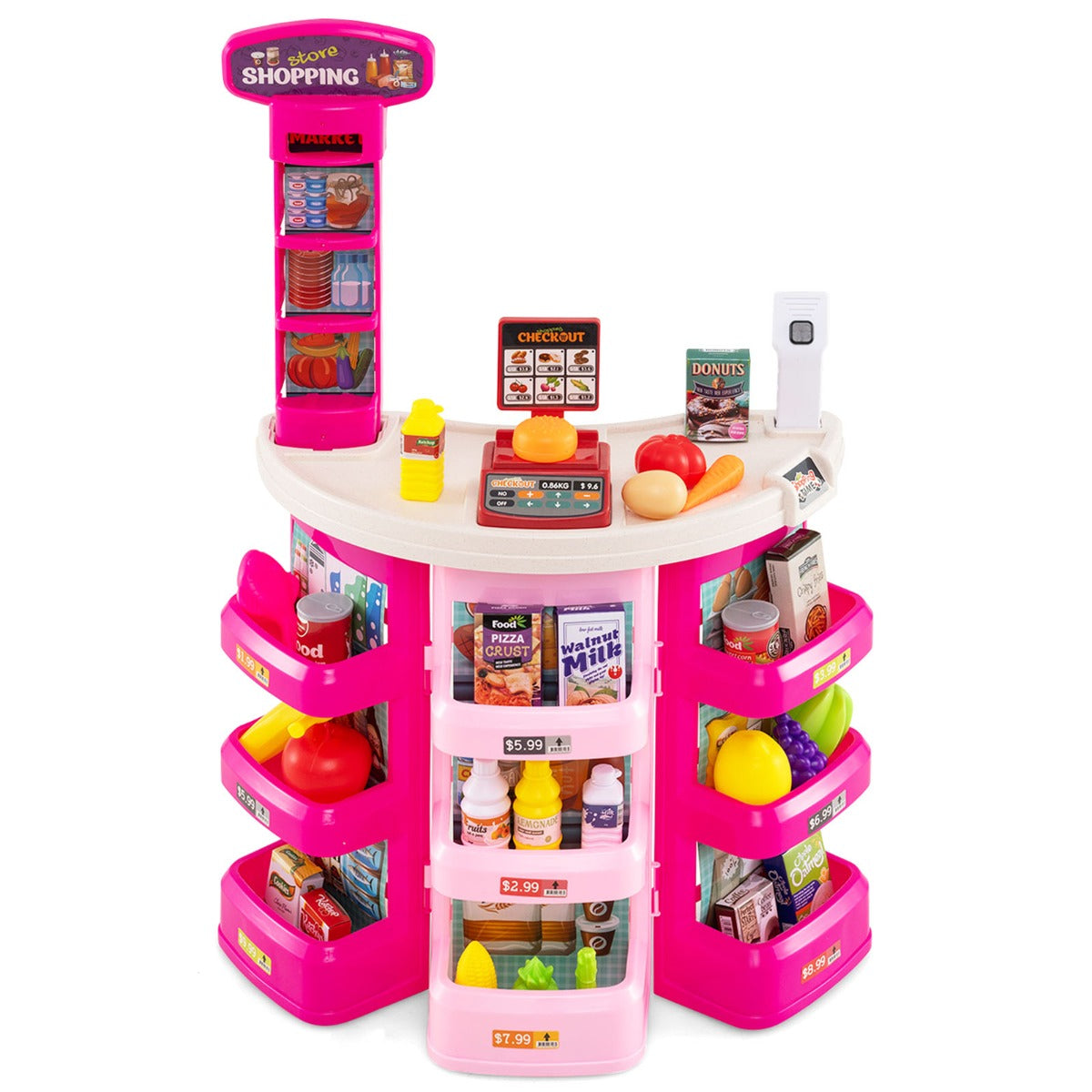 LIVSK Supermarktspeelset voor Kinderen - Inclusief Winkelwagen en 29 Accessoires - Interactieve Kassa met Licht en Geluid -