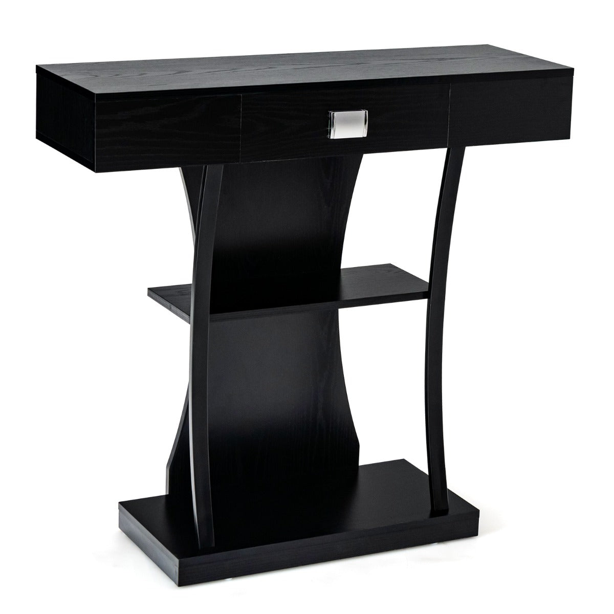 LIVSK T-Vormige Consoletafel met Lade en Open Plank - Stevig en Ruimtebesparend - Voor Woonkamer - 91 x 30 x 88 cm - Grijs/Zwart