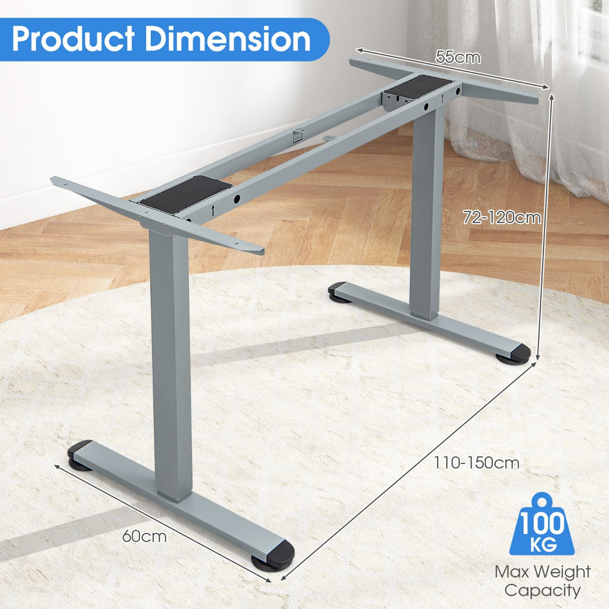 LIVSK Elektrisch Verstelbaar Bureau Frame - Dubbel Motorsysteem - Geheugenfunctie - Draagvermogen 80 kg - 72-120 cm - Zwart