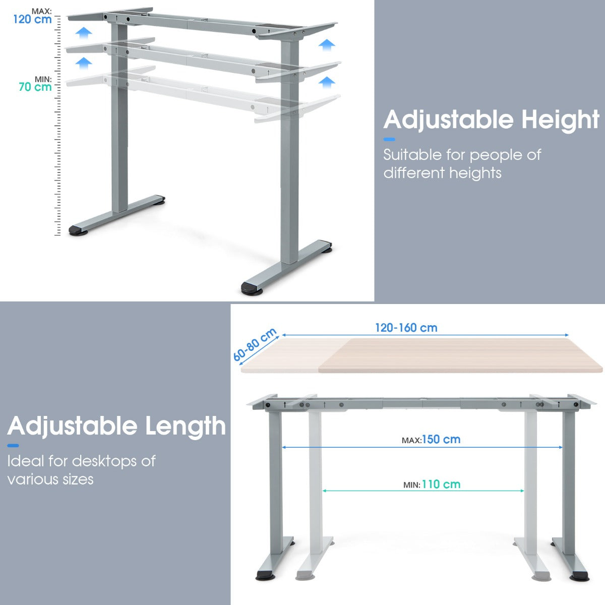 LIVSK Elektrisch Verstelbaar Bureau Frame - Dubbel Motorsysteem - Geheugenfunctie - Draagvermogen 80 kg - 72-120 cm - Zwart