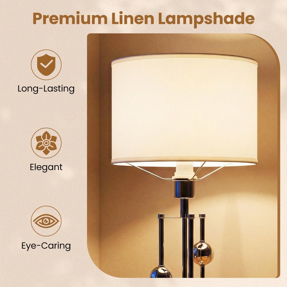 Livsk costway tafellamp nachtlampje bureaulamp met e27 fitting lampenkap van linnen en decoratieve bolletjes moderne nachtlamp