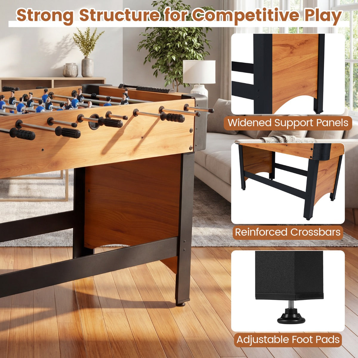 Livsk costway tafelvoetbaltafel 119 centimeter compleet met 22 spelers 2 voetballen en een uitschuifbaar scorebord naturel 4