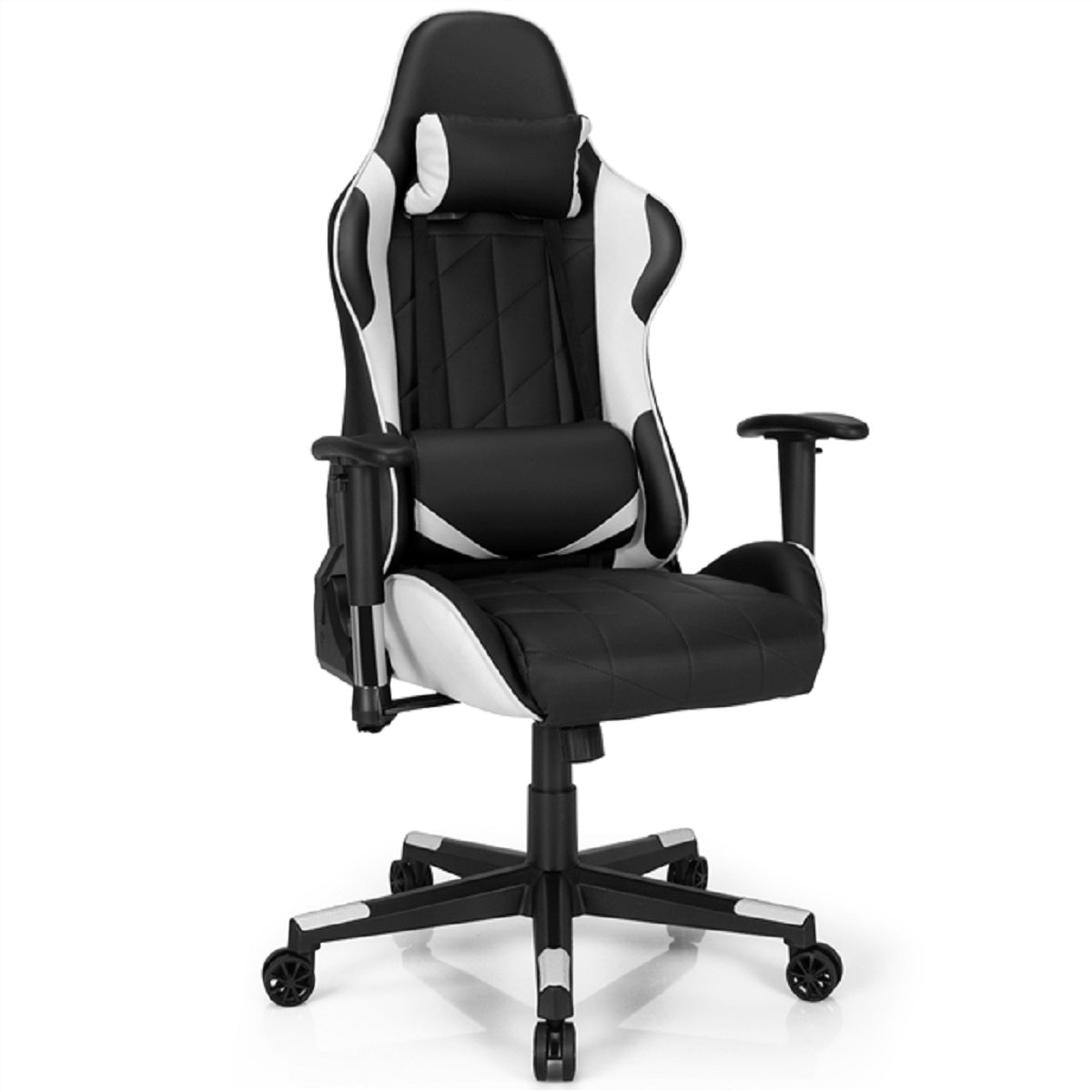 LIVSK Ergonomische Gamingstoel - Verstelbare Rugleuning tot 160° - 3D-armleuningen - Hoofd- en Lendensteun - Wit + Zwart