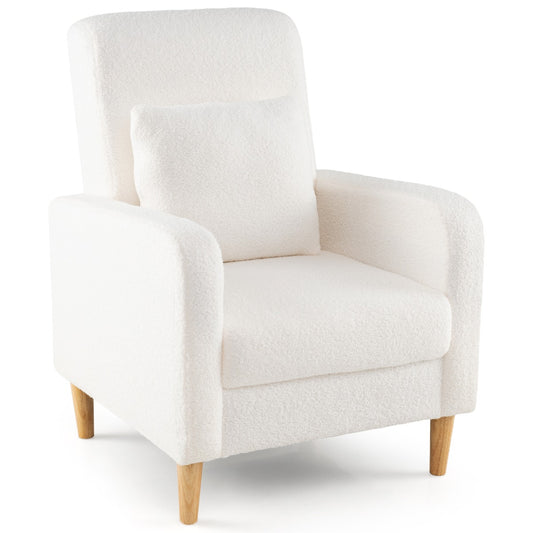 LIVSK Gevoerde Accentstoel - Ergonomisch Ontwerp met Afneembaar Lendenkussen - Massief Rubberhout - Tot 150 kg - Beige + Natuur