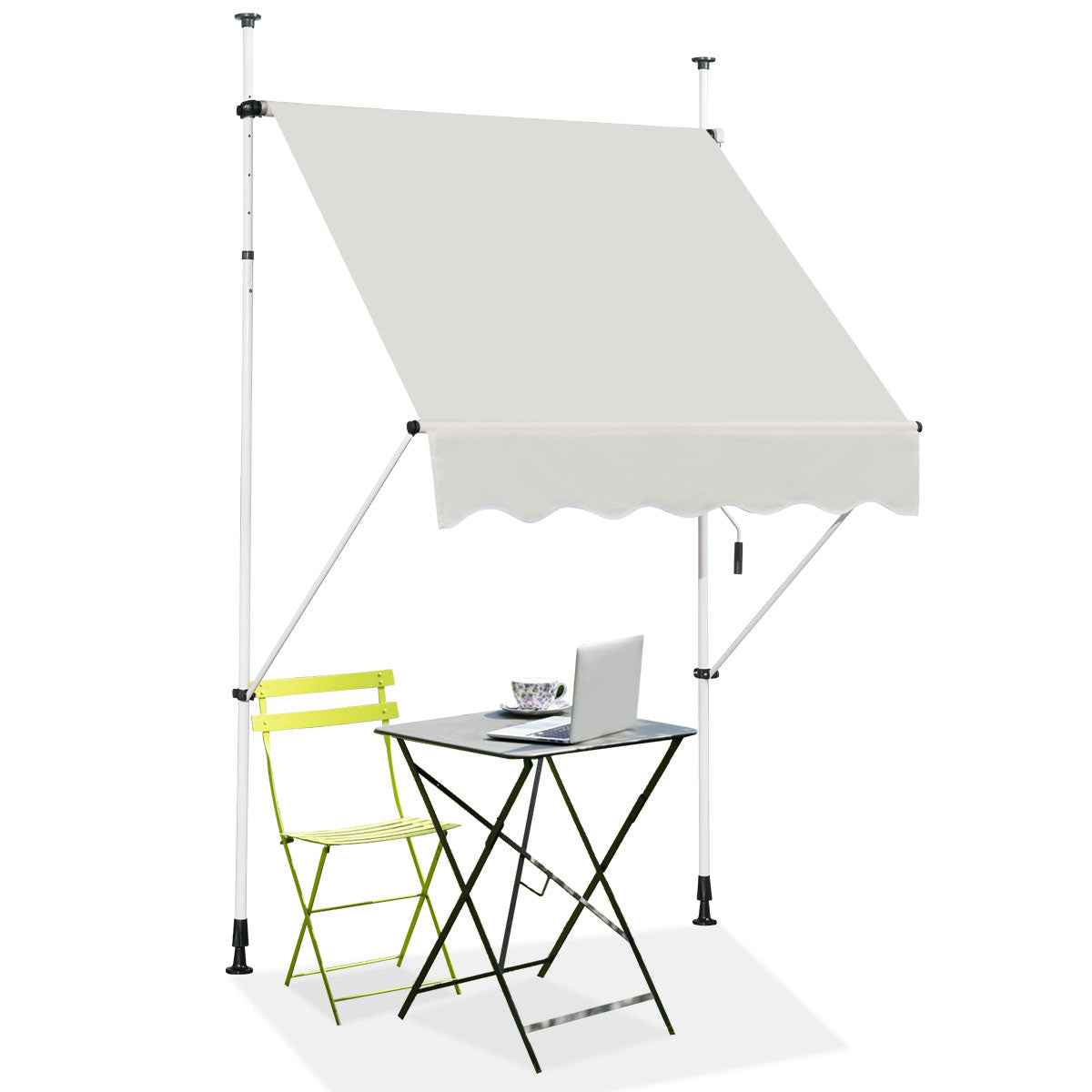 LIVSK Intrekbare Zonneluifel - Waterdicht & UV-Bestendig - Verstelbaar met Handzwengel - 150 x 120 cm - Beige