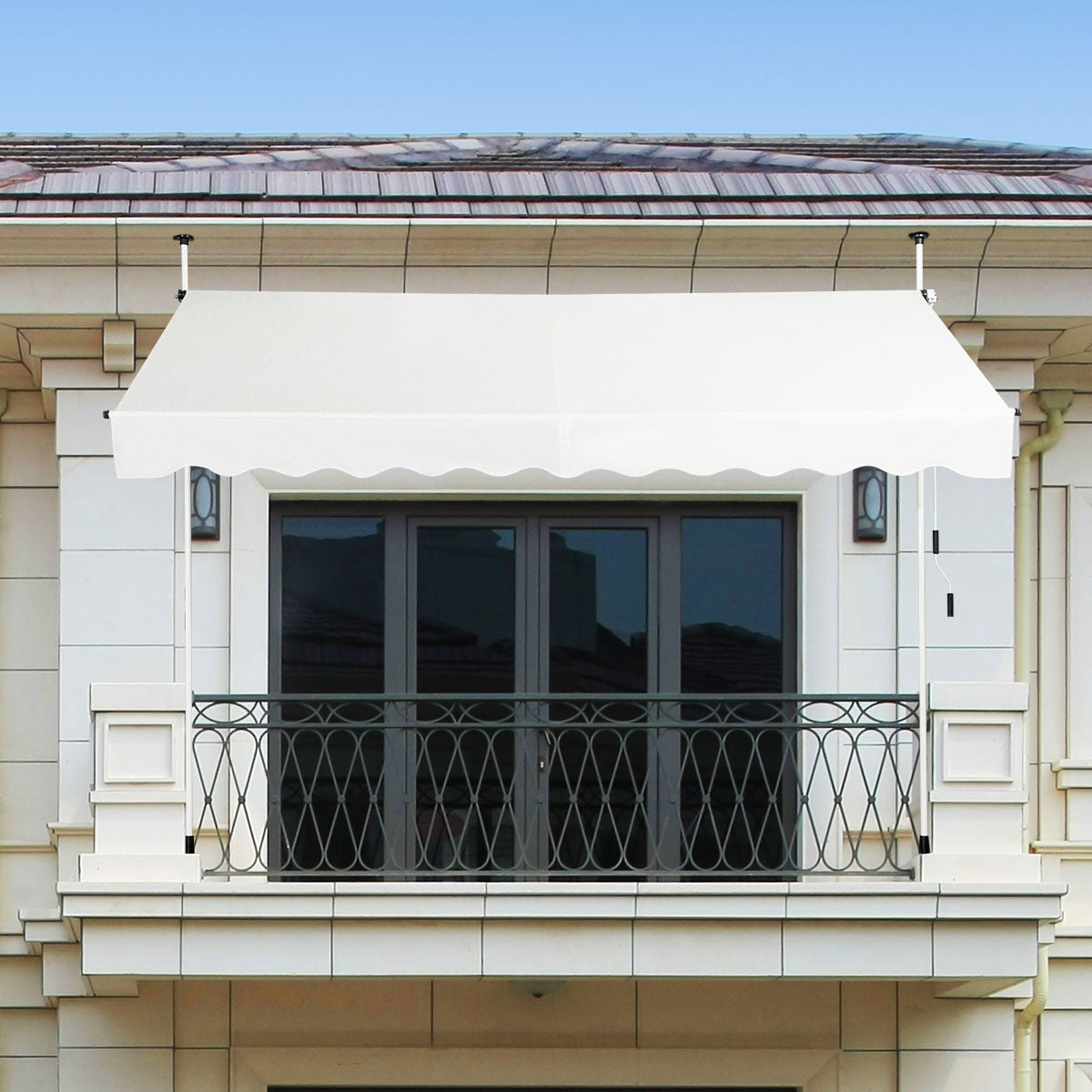 LIVSK Intrekbare Zonneluifel - Weerbestendig - Verstelbare Hoogte en Hoek - Aluminium en Oxford Stof - 300 x 120 cm - Beige