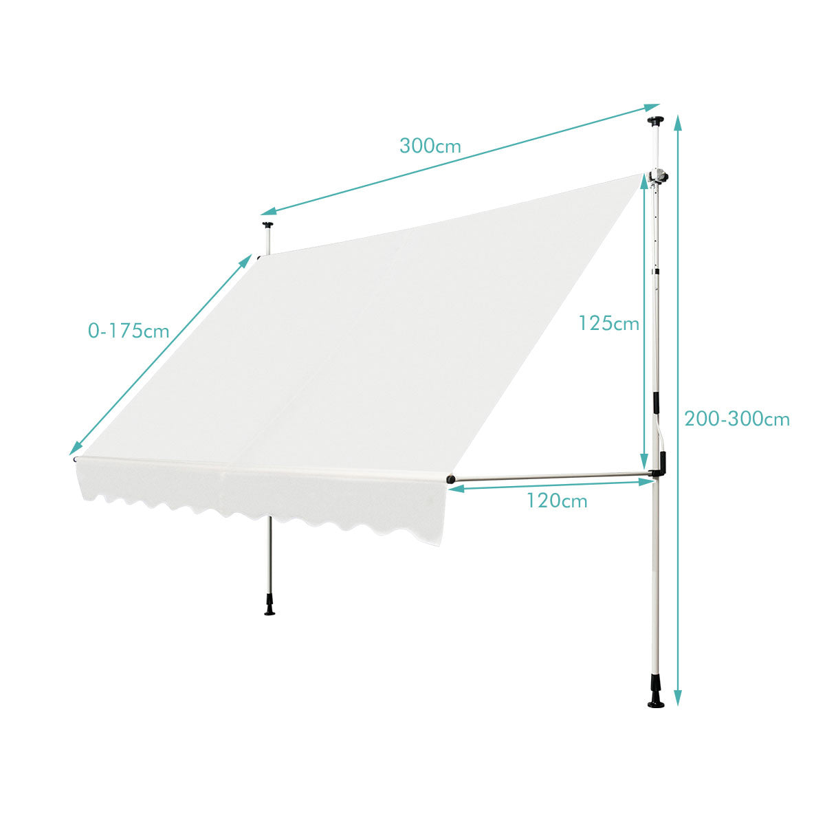 LIVSK Intrekbare Zonneluifel - Weerbestendig - Verstelbare Hoogte en Hoek - Aluminium en Oxford Stof - 300 x 120 cm - Beige
