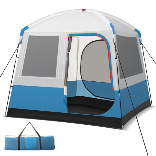 LIVSK Grote Familietent voor 5 Personen - Waterdicht en Scheurvast - 3 Mesh-Ramen - 2 Deuren - 248 x 248 x 230 cm - Blauw en wit