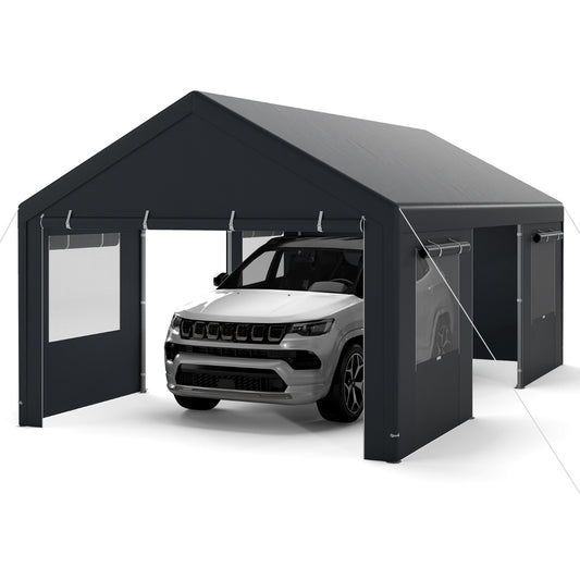 Livsk costway tentgarage 363 x 600 cm opslagtent met oprolbare geventileerde ramen en afneembare zijwanden