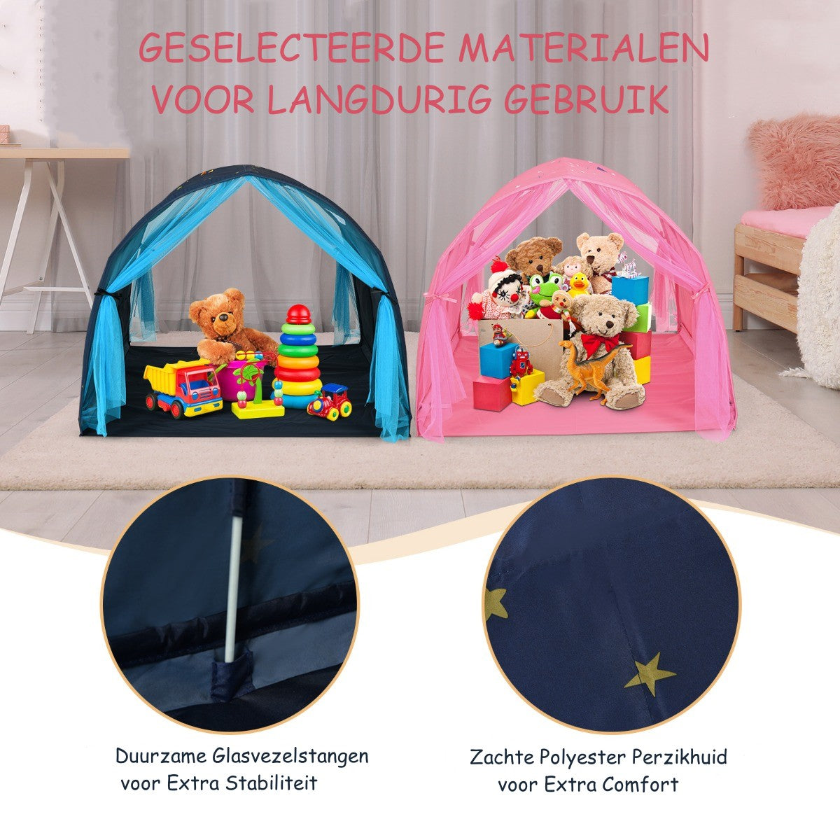 LIVSK Speeltent voor Kinderen - Multifunctioneel met Gordijnen en Opbergvakken - Eenvoudige Montage - Blauw
