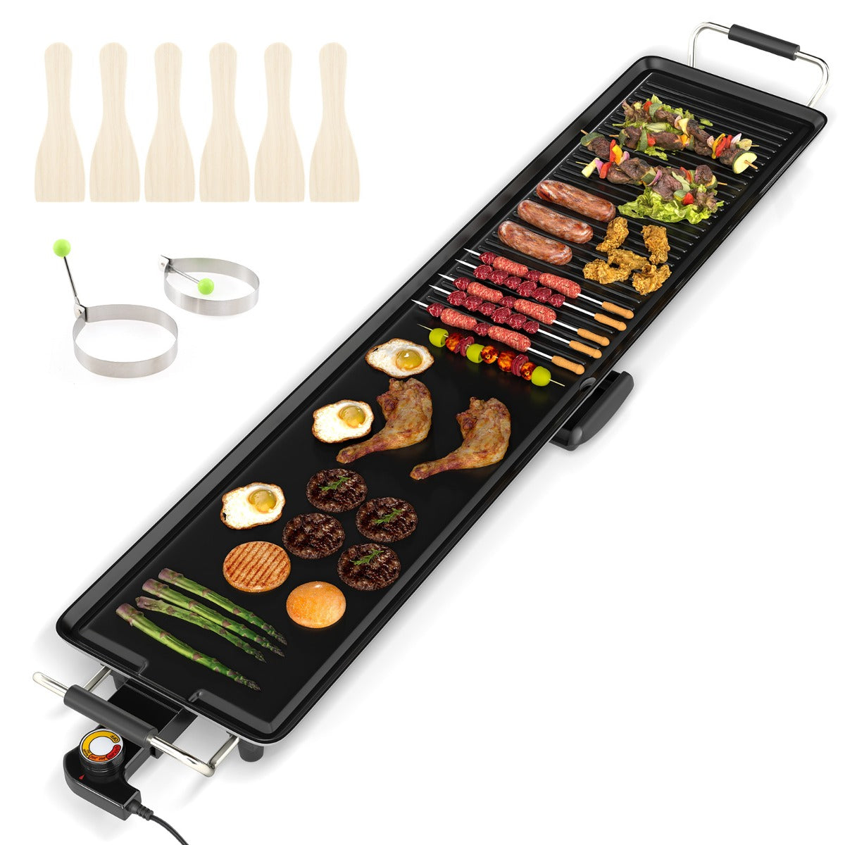 LIVSK Elektrische Grillplaat - 1800W Vermogen - Groot Kookoppervlak 100 x 22 cm - 4 Temperatuurinstellingen - Antiaanbaklaag -