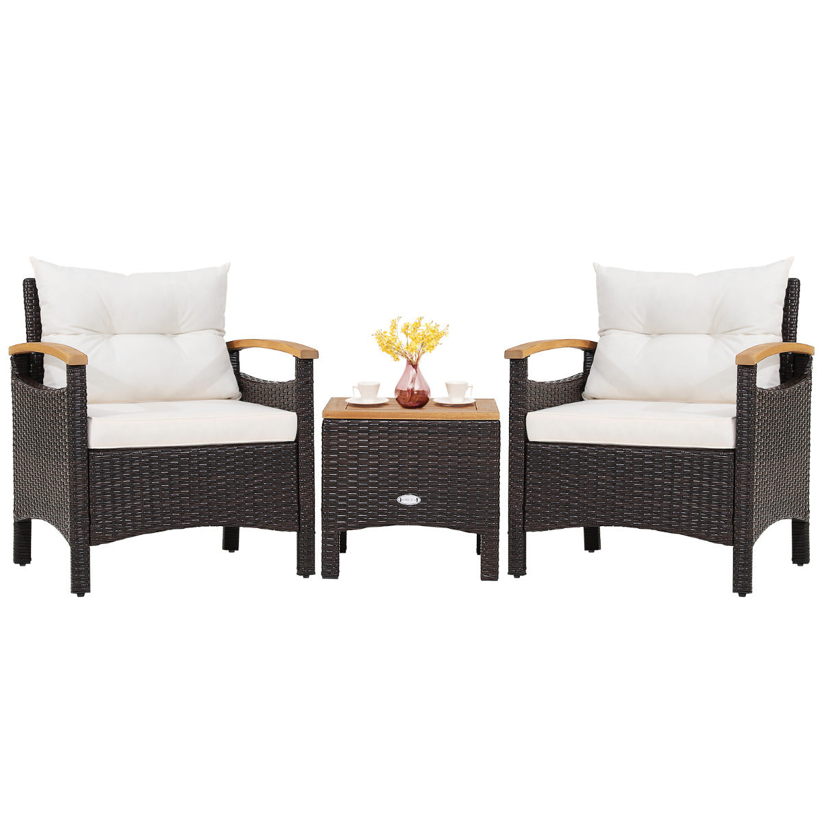 LIVSK 3-Delige Terrasmeubelset - Inclusief 2 Stoelen en Salontafel - Duurzaam PE Rotan - Comfortabele Kussens - Tot 160 kg -