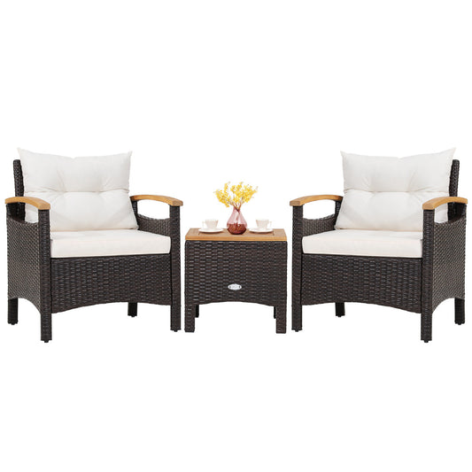 LIVSK 3-Delige Terrasmeubelset - Inclusief 2 Stoelen en Salontafel - Duurzaam PE Rotan - Comfortabele Kussens - Tot 160 kg -