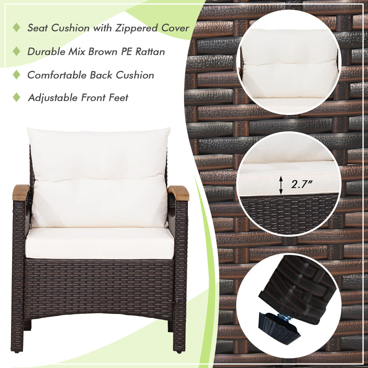 LIVSK 3-Delige Terrasmeubelset - Inclusief 2 Stoelen en Salontafel - Duurzaam PE Rotan - Comfortabele Kussens - Tot 160 kg -