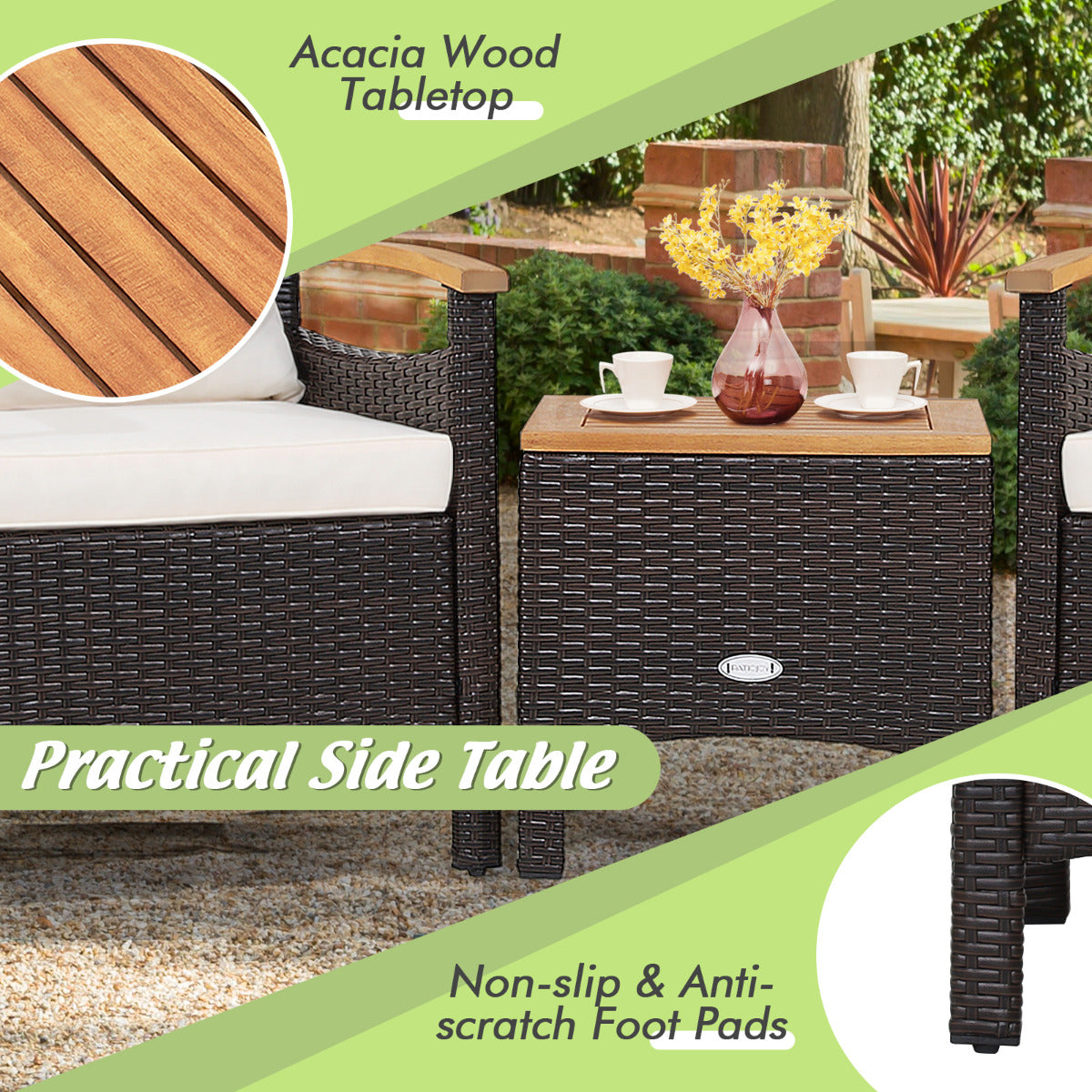 LIVSK 3-Delige Terrasmeubelset - Inclusief 2 Stoelen en Salontafel - Duurzaam PE Rotan - Comfortabele Kussens - Tot 160 kg -