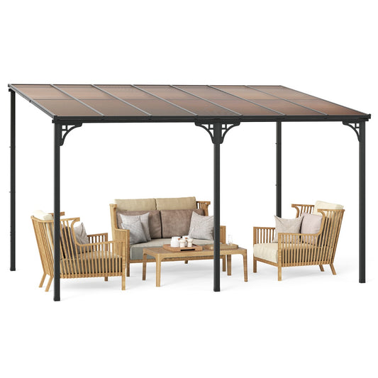 LIVSK Hardtop Paviljoen 305 x 400 cm - Polycarbonaat Dak - Muurbevestiging - Windbestendig - Voor Buitenleven - Zwart