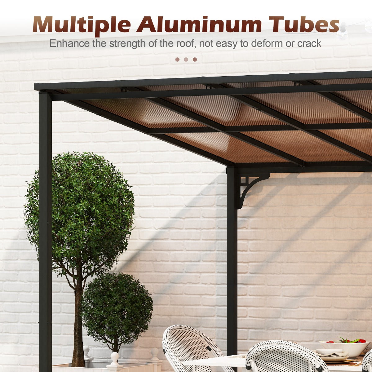 LIVSK Hardtop Paviljoen 305 x 400 cm - Polycarbonaat Dak - Muurbevestiging - Windbestendig - Voor Buitenleven - Zwart