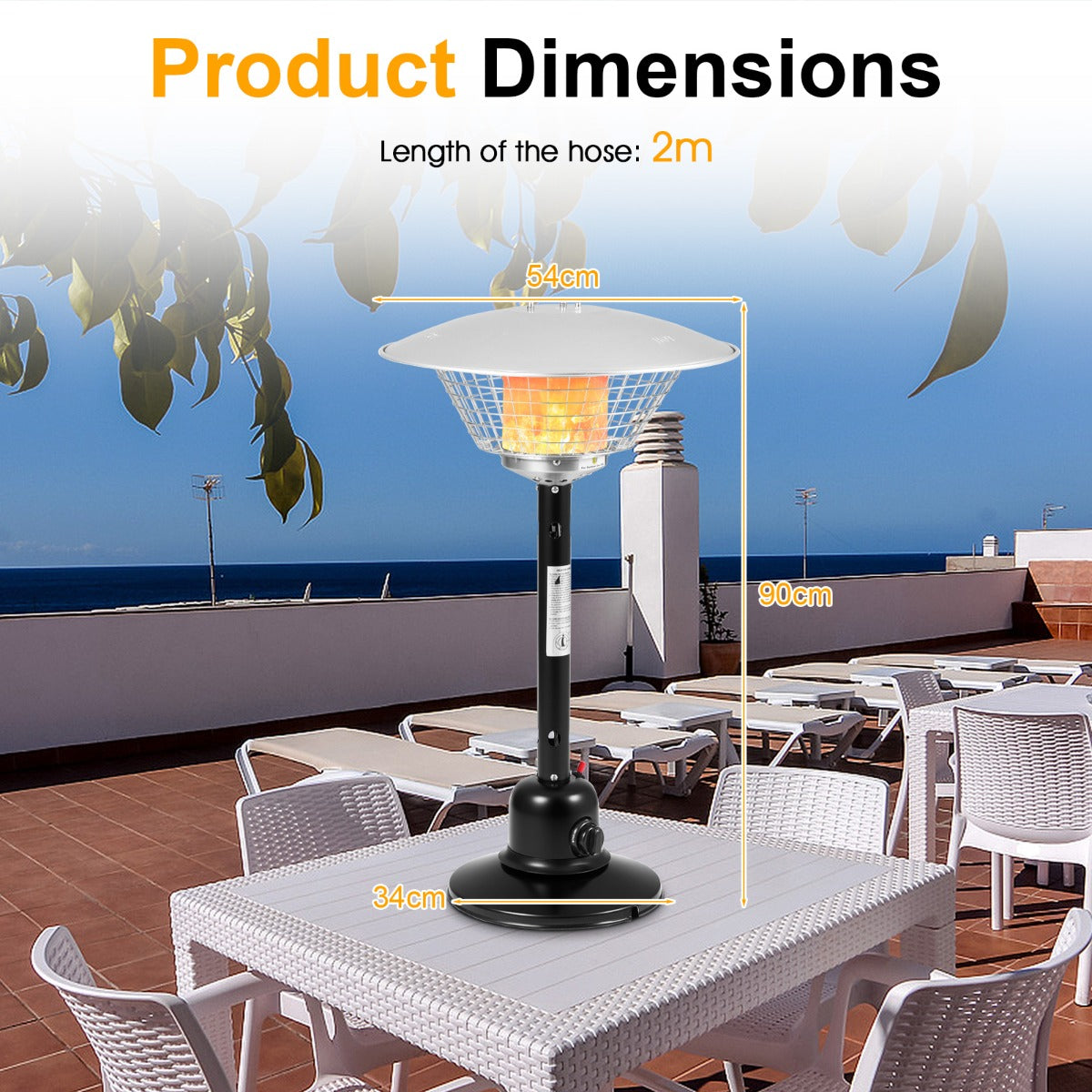 Livsk costway terrasverwarming gas warmtestraler draagbare tafelverwarming met max 4000 w verwarmingsvermogen evenals omval en oververhittingsbeveiliging zwart 1 1