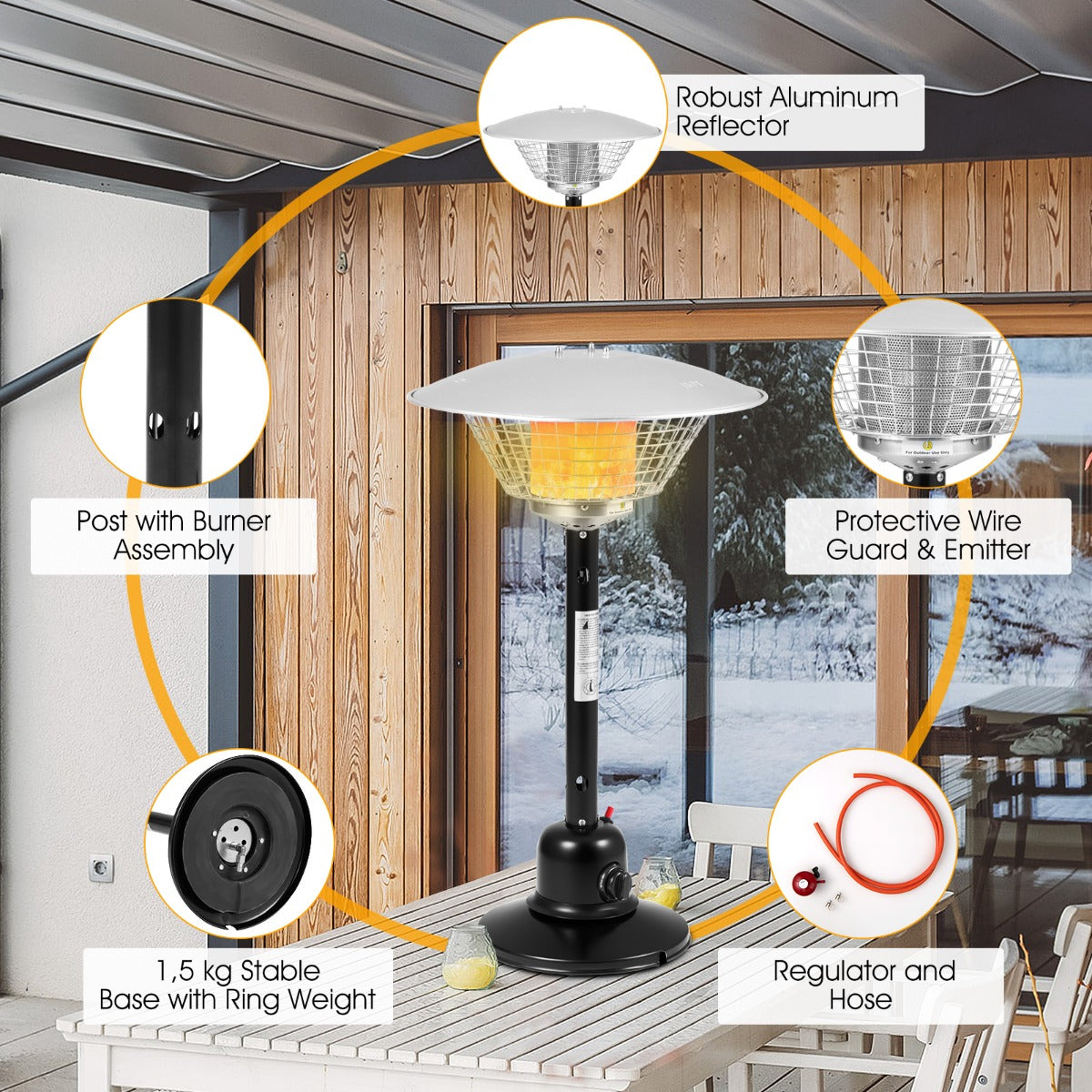 Livsk costway terrasverwarming gas warmtestraler draagbare tafelverwarming met max 4000 w verwarmingsvermogen evenals omval en oververhittingsbeveiliging zwart 2