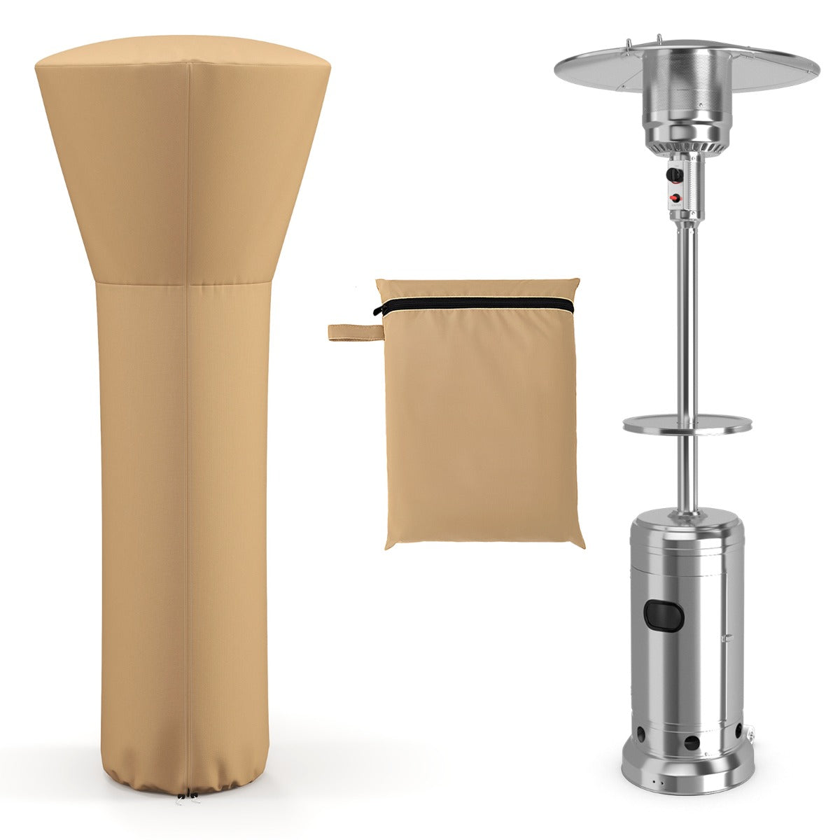 Livsk costway terrasverwarminghoes met ritssluiting en opbergtas beschermhoes voor verwarming 220 x 865 x 485 cm beige