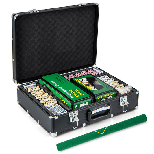 LIVSK Casino Poker Set - 600 Chips - 6 Kaartdecks - 5 Dobbelstenen - Dealerknoppen - Inclusief Koffer - Zwart