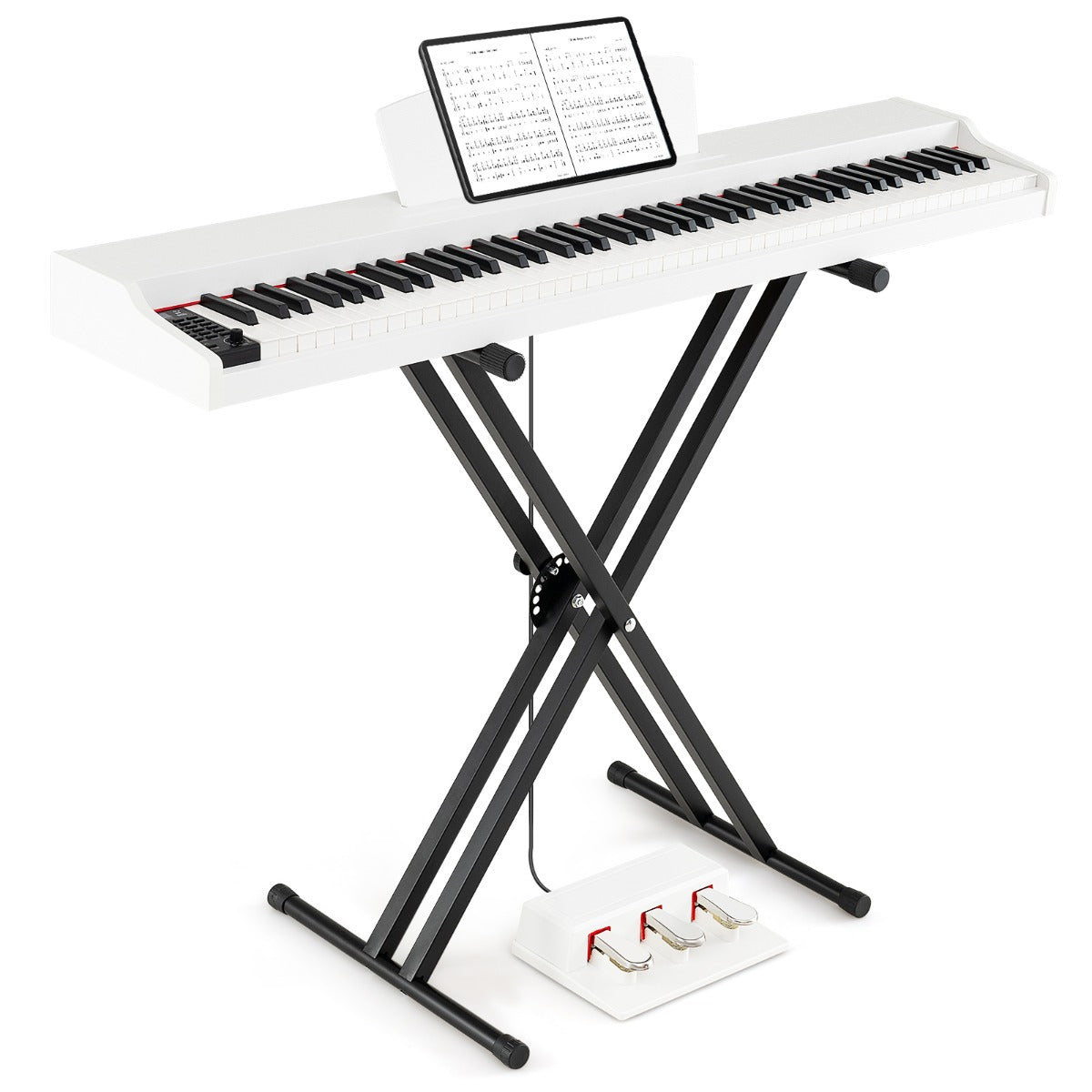 LIVSK Elektrische Piano - 88 Semi-gewogen Toetsen - 800 Klankkleuren - Duo-modus - Verstelbare Standaard - Bruin/Zwart/Wit