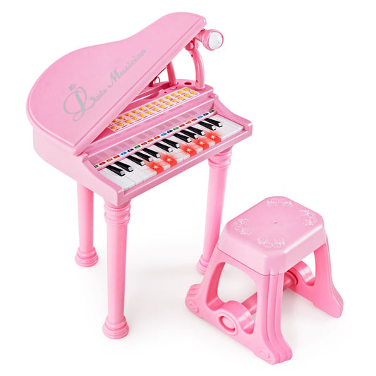 LIVSK Speelgoedpiano Toetsenbord voor Kinderen - 31 Toetsen, LED-Leermodi, Karaoke, Opnamefunctie - Inclusief Microfoon - Roze