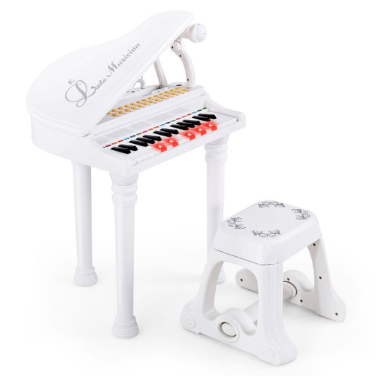 LIVSK Multifunctioneel Pianotoetsenbord voor Kinderen - 31 Toetsen - 22 Demosongs - LED-Leermodus - Inclusief Kruk en Microfoon -