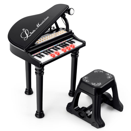 LIVSK Multifunctionele Speelgoedpiano voor Kinderen - 31 Toetsen - 22 Demosongs - LED-Leermodus - Inclusief Kruk en Microfoon -