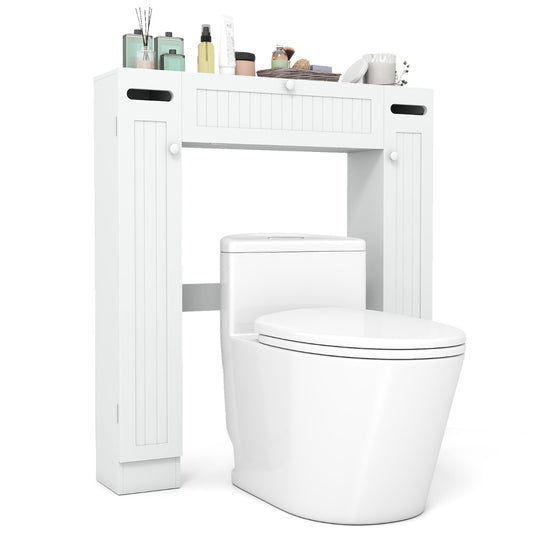 Livsk costway toiletkast boven toilet vrijstaande bovenkast met 2 zijdeuren toiletplank voor badkamer
