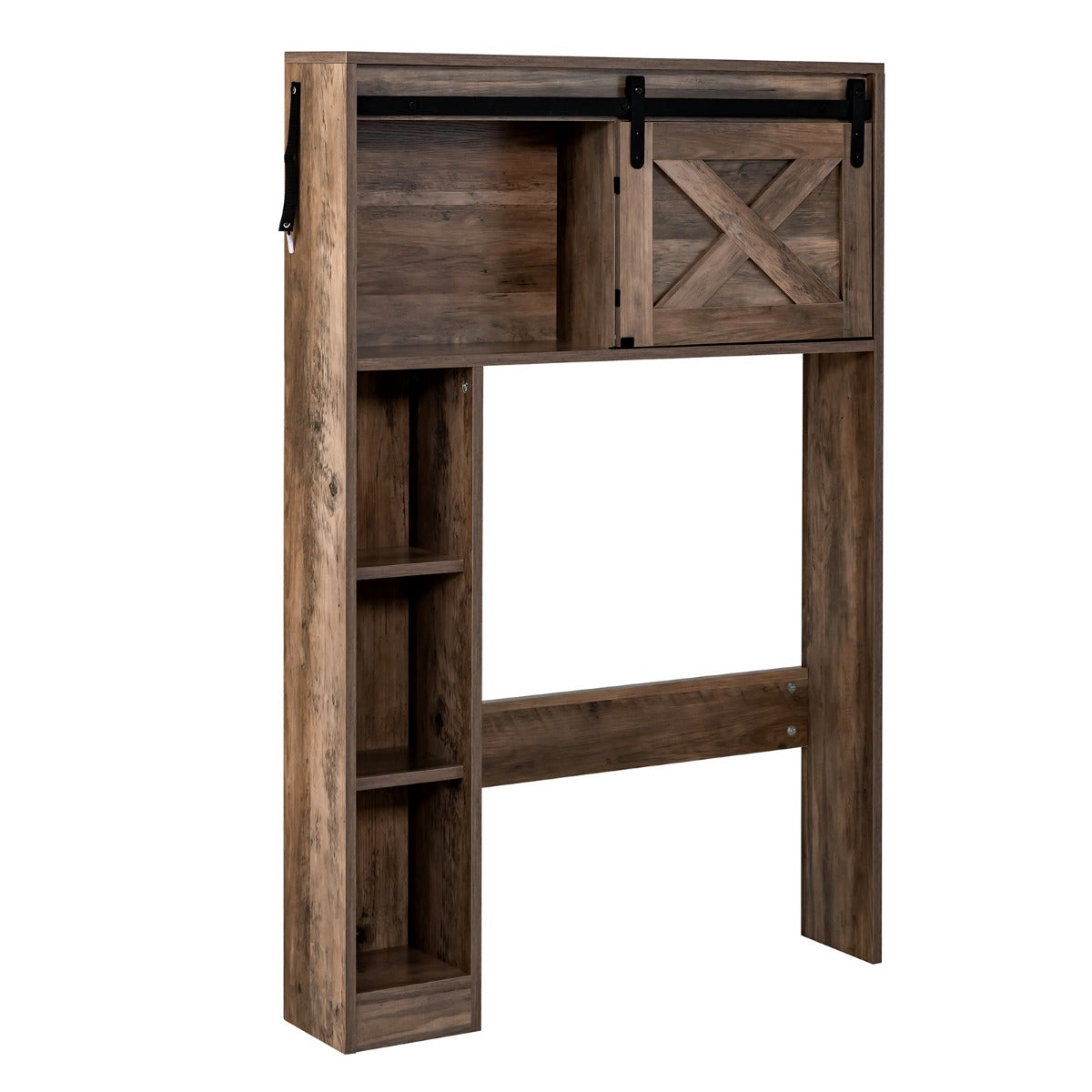 LIVSK Badkamerrek met Schuifdeur - Retro Houten Toiletkast - Grote Opbergruimte - Kantelbescherming - 84 x 17 x 128 cm - Bruin