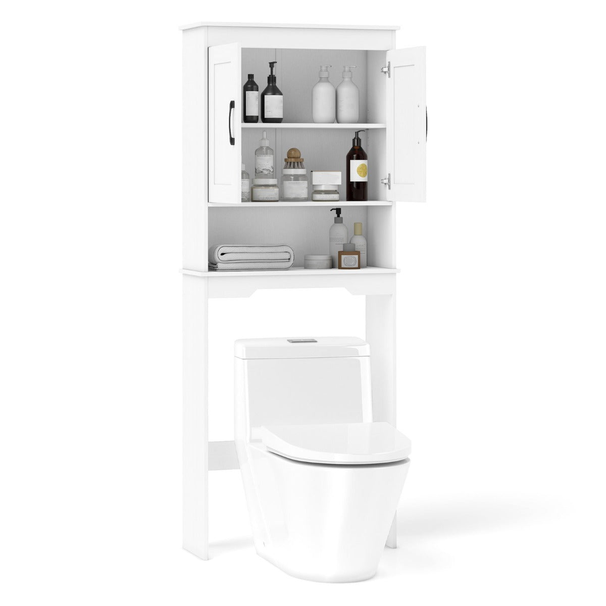 Livsk costway toiletkast wasmachinekast 168 x 63 x 24 cm vrijstaande badkamerkast met verstelbare planken en dubbele deuren