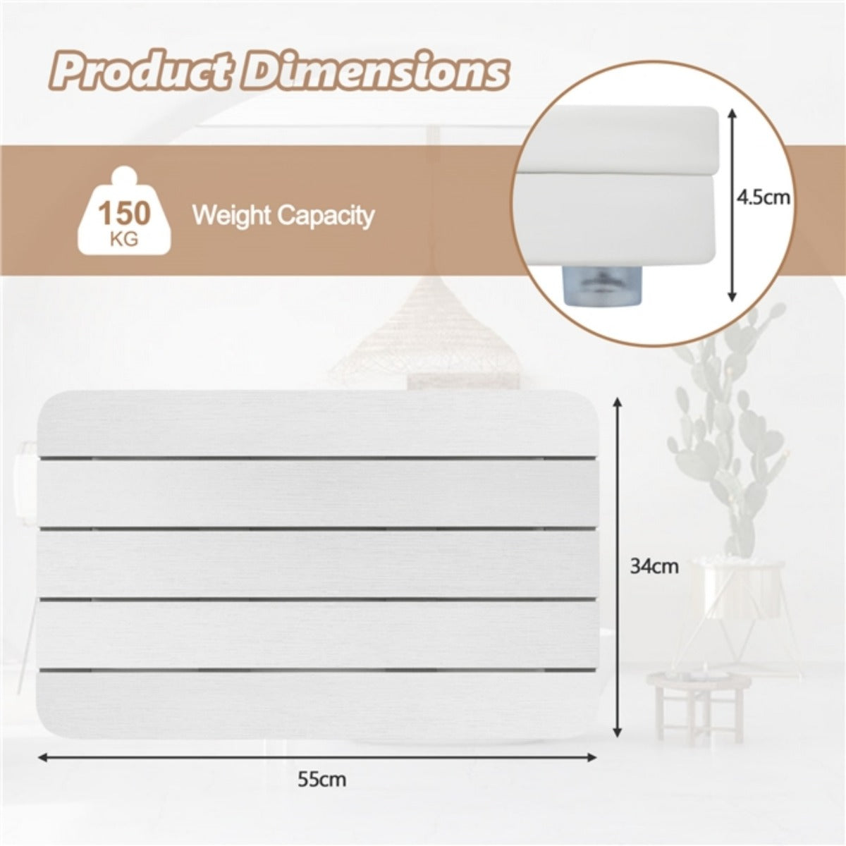 LIVSK Waterdichte Badmat van HIPS - Antislip met Rubberen Kussentjes - Voor Binnen en Buiten - 55 x 34 x 4,5 cm - Bruin/Wit