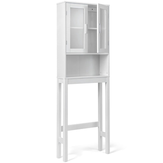LIVSK Toiletopbergkast - Verstelbare Plank - Ruime Opbergruimte - Muurbevestiging - Duurzaam MDF - 58 x 19 x 170 cm - Wit