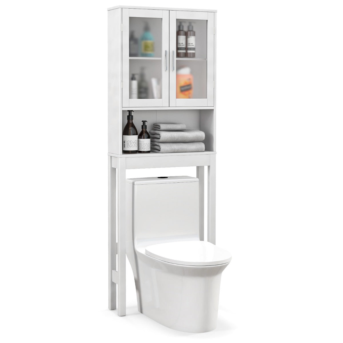 LIVSK Toiletopbergkast - Verstelbare Plank - Ruime Opbergruimte - Muurbevestiging - Duurzaam MDF - 58 x 19 x 170 cm - Wit