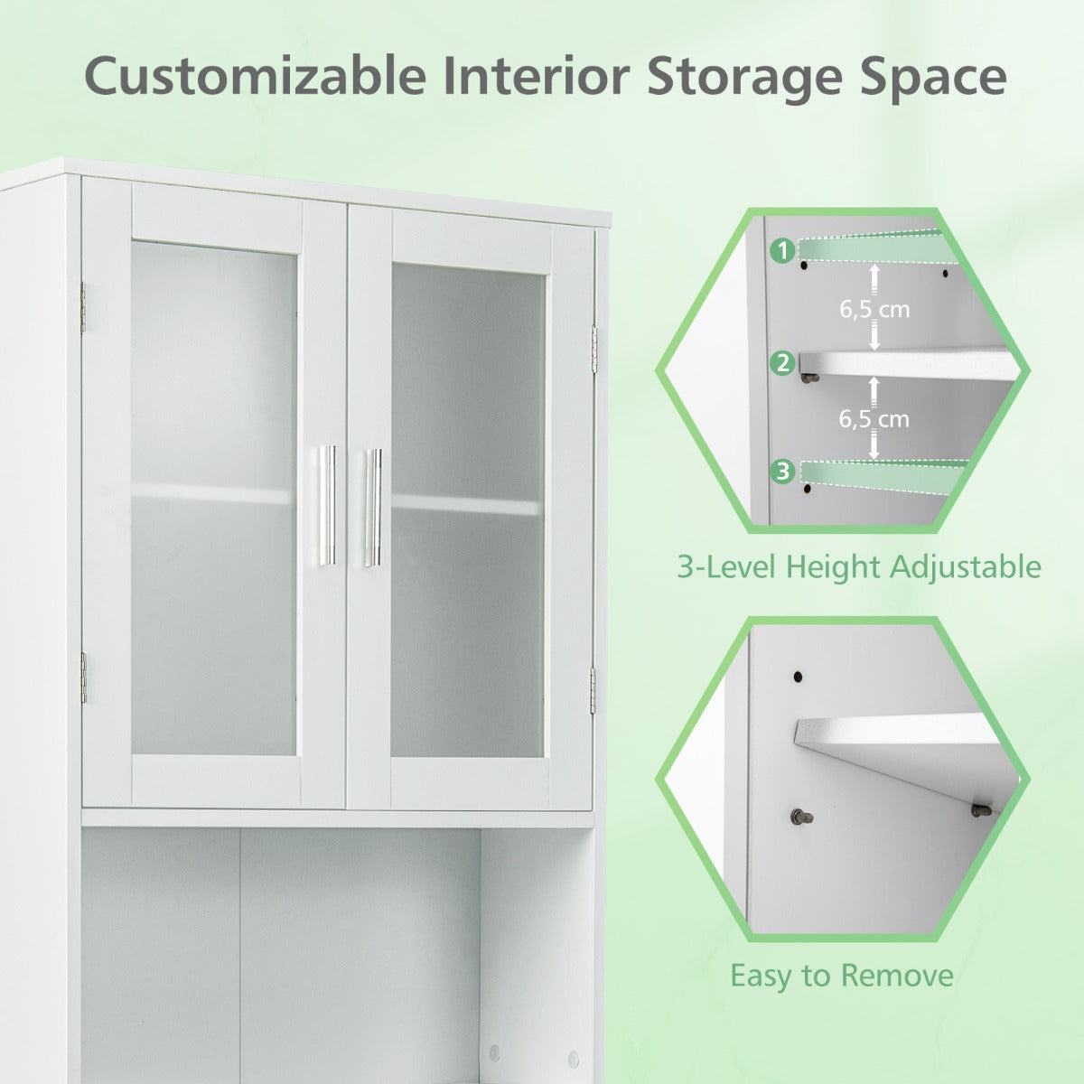 LIVSK Toiletopbergkast - Verstelbare Plank - Ruime Opbergruimte - Muurbevestiging - Duurzaam MDF - 58 x 19 x 170 cm - Wit