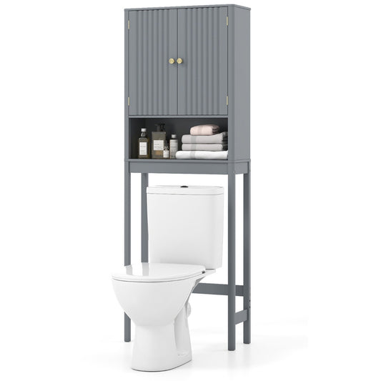 Livsk costway toiletplank toiletplank met verstelbare planken toiletkast met kastje grijs 2