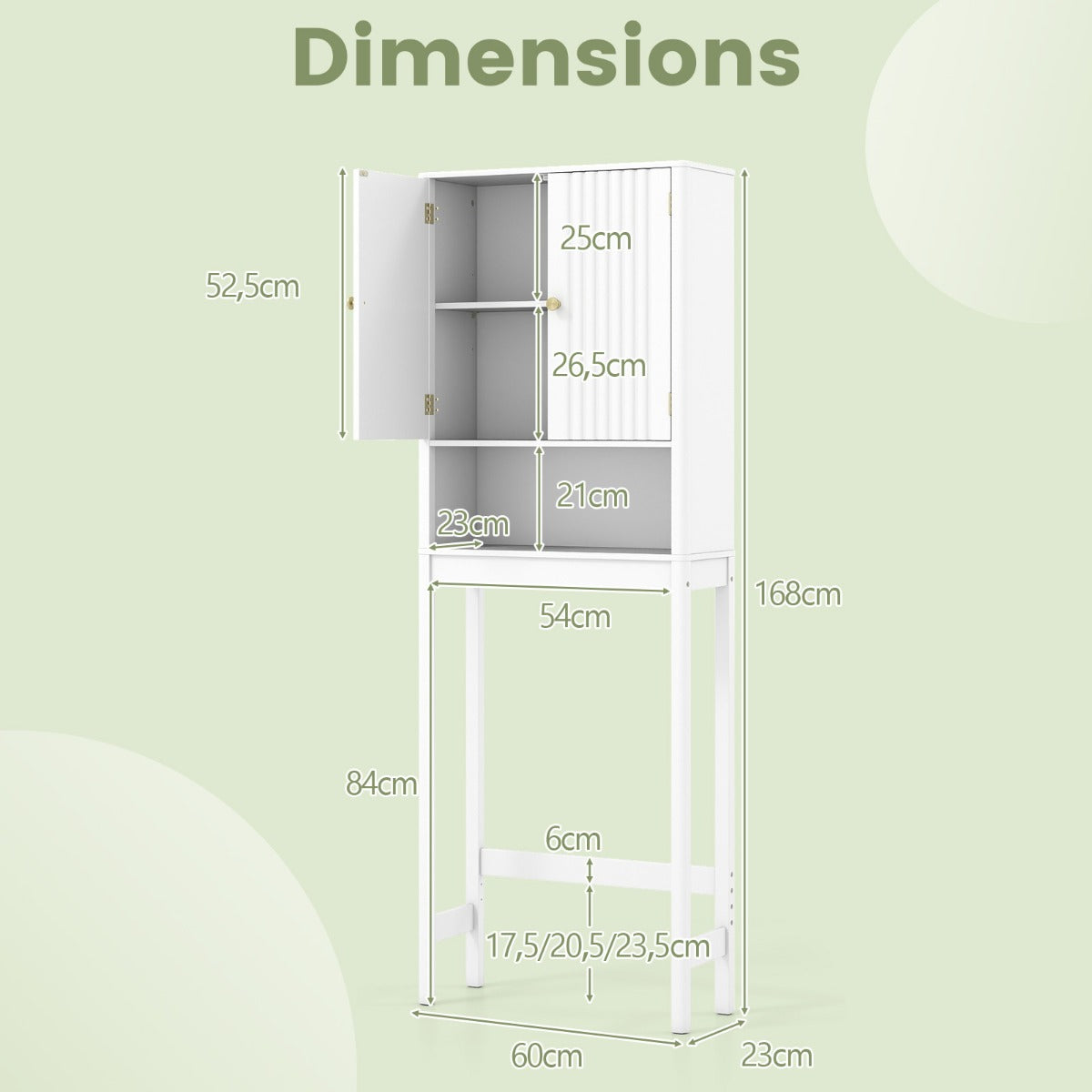 Livsk costway toiletplank toiletplank met verstelbare planken toiletkast met kastje wit 2