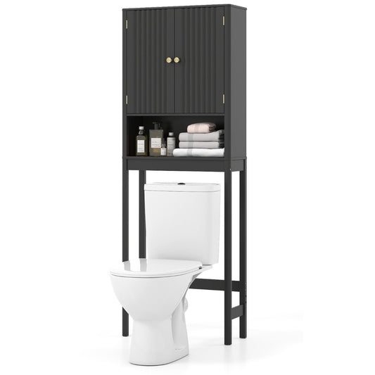 Livsk costway toiletplank toiletplank met verstelbare planken toiletkast met kastje zwart
