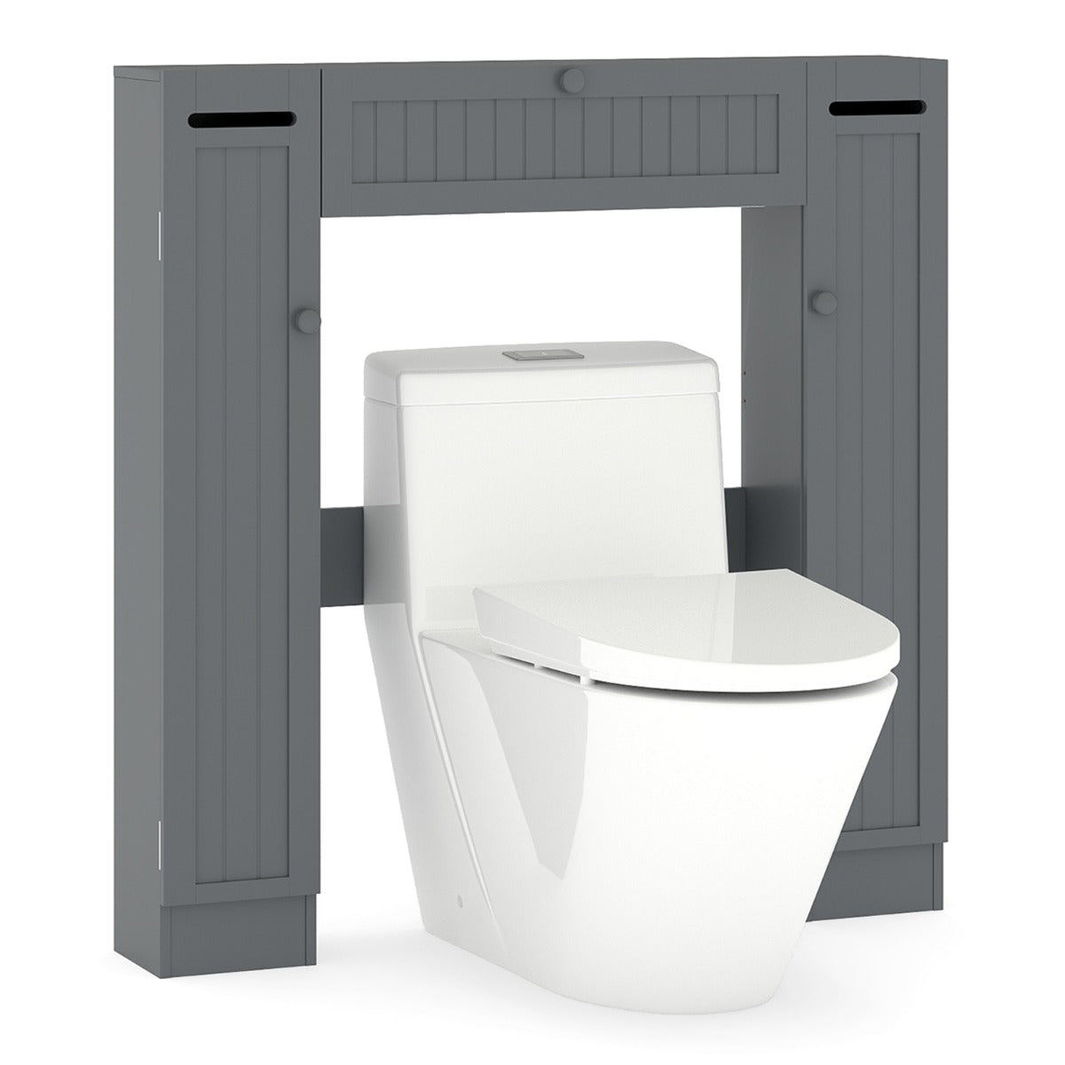 Livsk costway toiletplank vrijstaande wastafelmeubel met verstelbare plank toiletrolhouder grijs 1 1