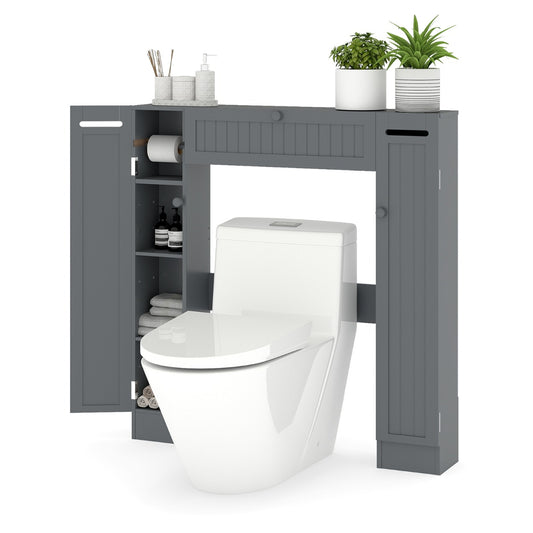 Livsk costway toiletplank vrijstaande wastafelmeubel met verstelbare plank toiletrolhouder grijs