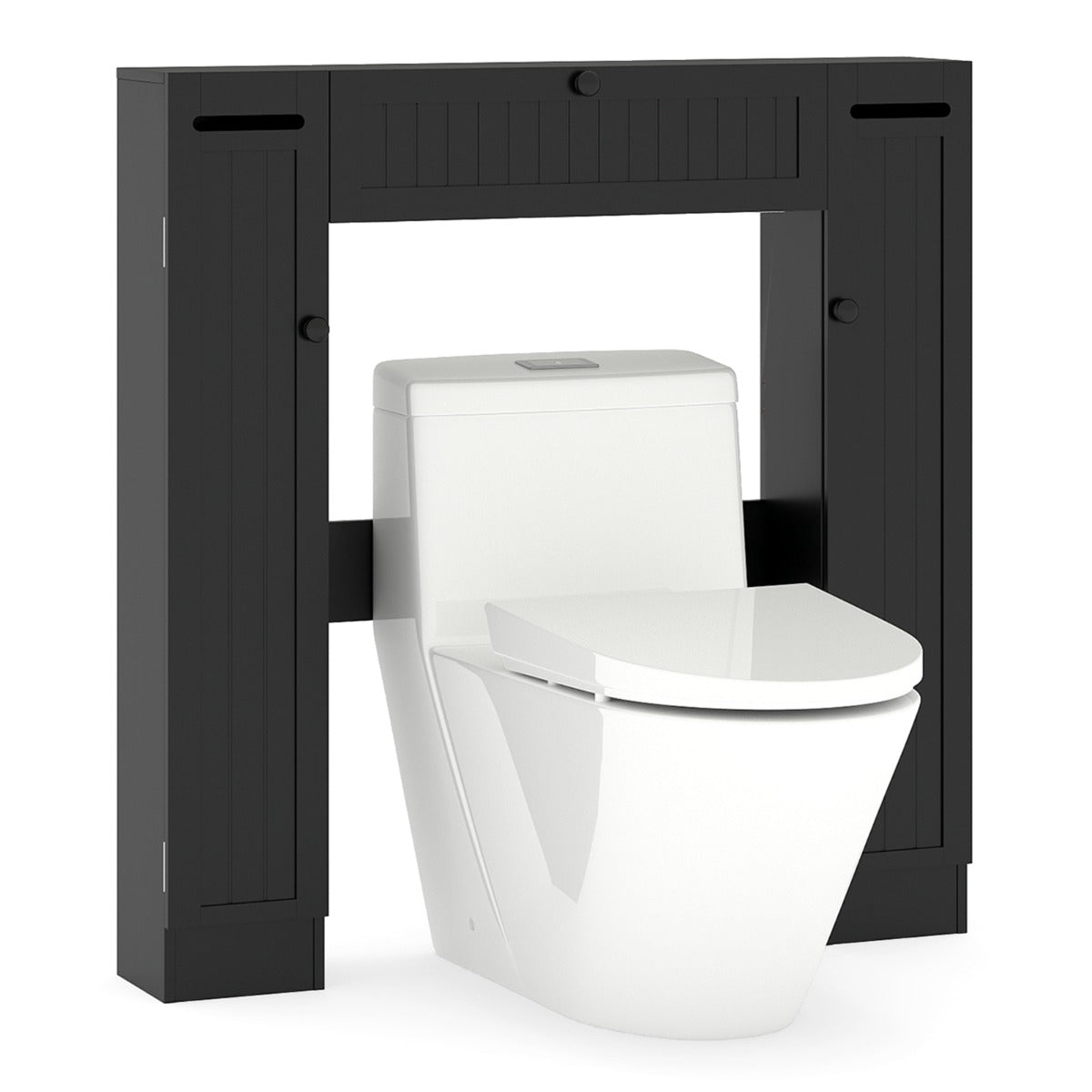 Livsk costway toiletplank vrijstaande wastafelmeubel met verstelbare plank toiletrolhouder zwart 1 1